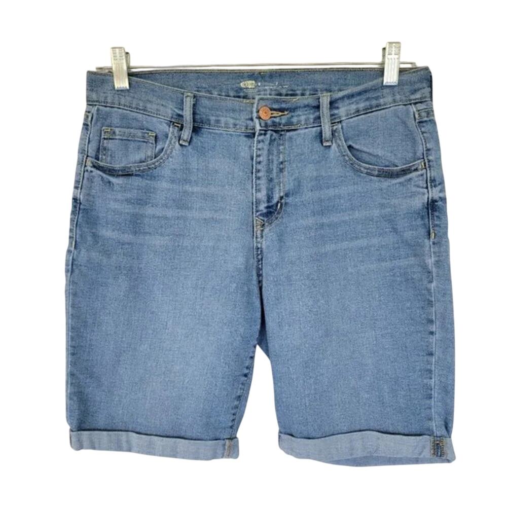 Old Navy Bermuda Jean Shorts Blue Mid Rise Rolled Hem Women Size 8 Casual Denim